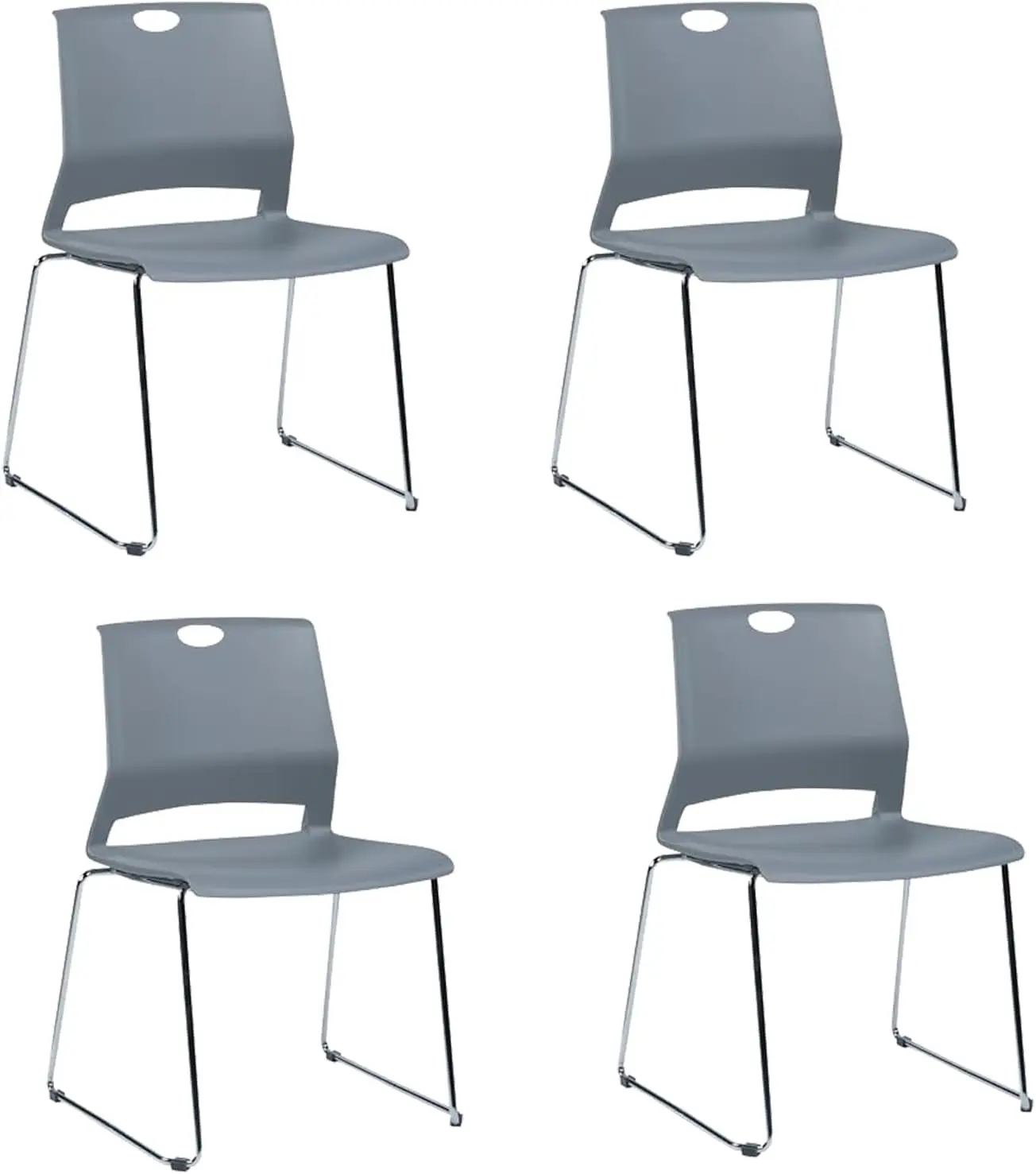 Stackable Guest Chairs, Armless Stachairs With Wide Plastic Seat, Chairs Set Of 4 With Sturdy Metal Frame For Waiting Room-Gray