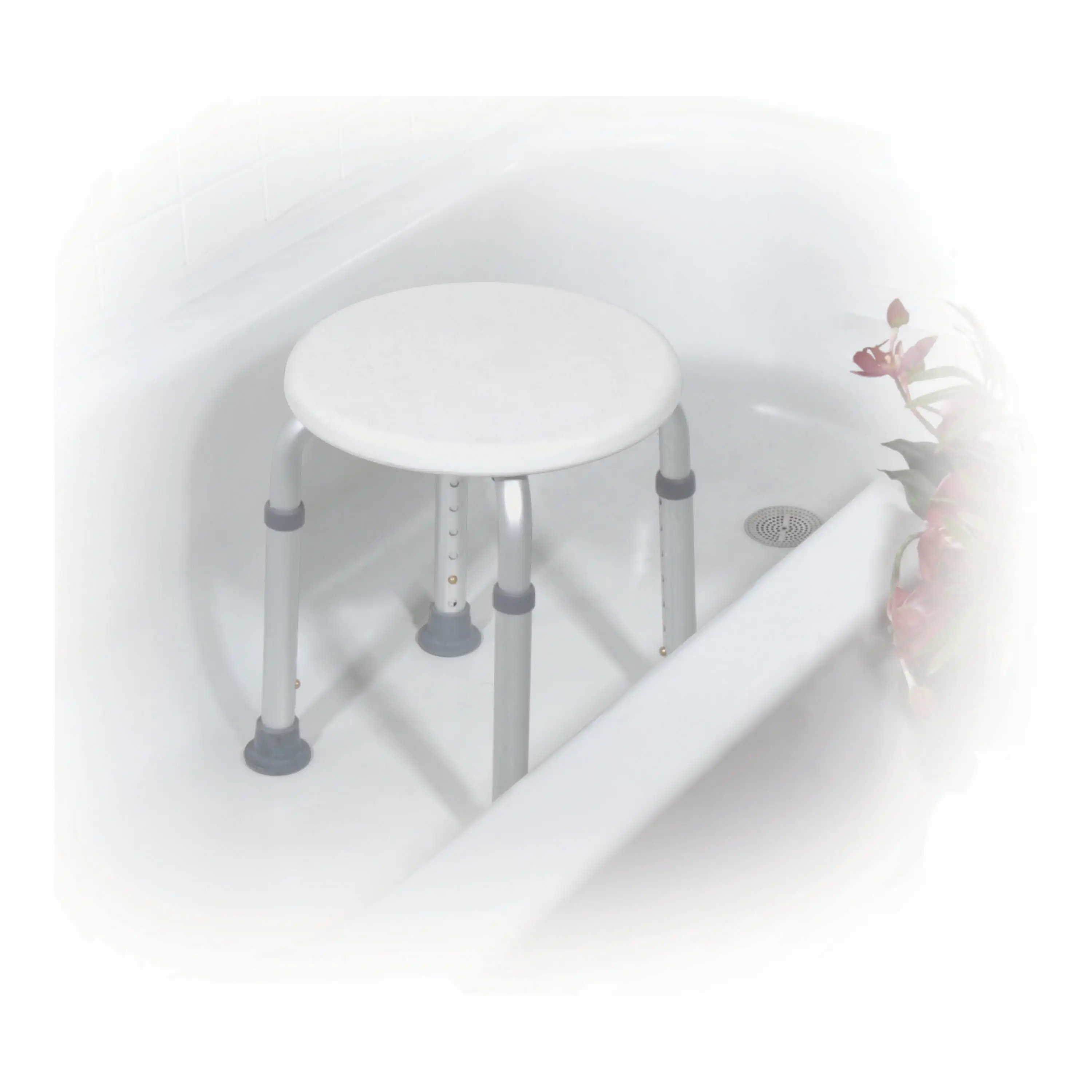 Adjustable Height Bath Stool White Aluminum Frame Is Lightweight Durable and Corrosion Proof Impact-resistant Composite Seat