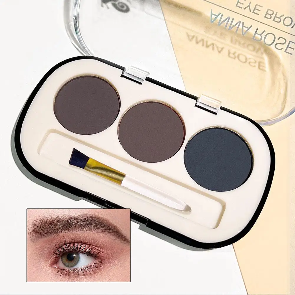 Palette de Poudre pour les Yeux, 3 Couleurs, avec Brosse, Imperméable, Rendu, Durable, Résistant à la Transpiration, Document Naturel, F0i9