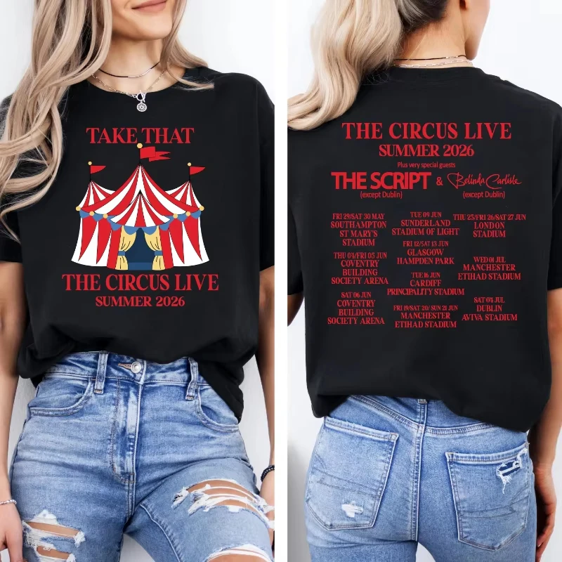2026 Summer Take That Circus Tour T-shirt Couple 100% Cotton Streetwear short sleeve vintage clothes harajuku  Y2K Loose shirt