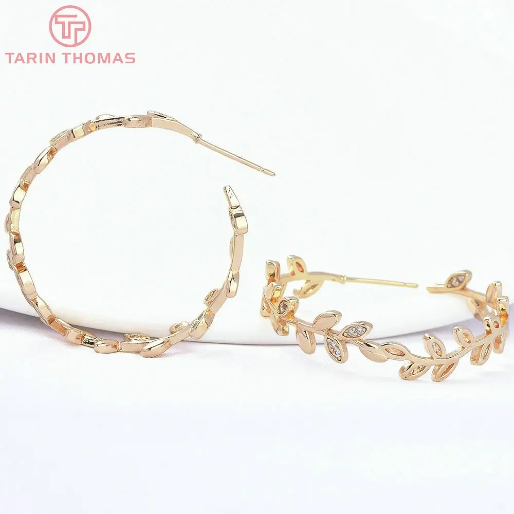 

2 шт., латунные серьги-гвоздики с цирконом, 34 мм, 24 к