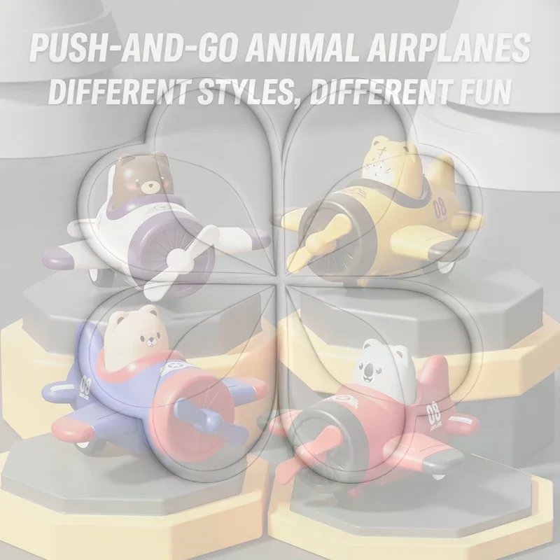 Cute Cartoon Animal Push and Go Airplane Toys Safe ABS Material No Battery Needed for 1-3 Years Toddlers Kids Birthday Gifts