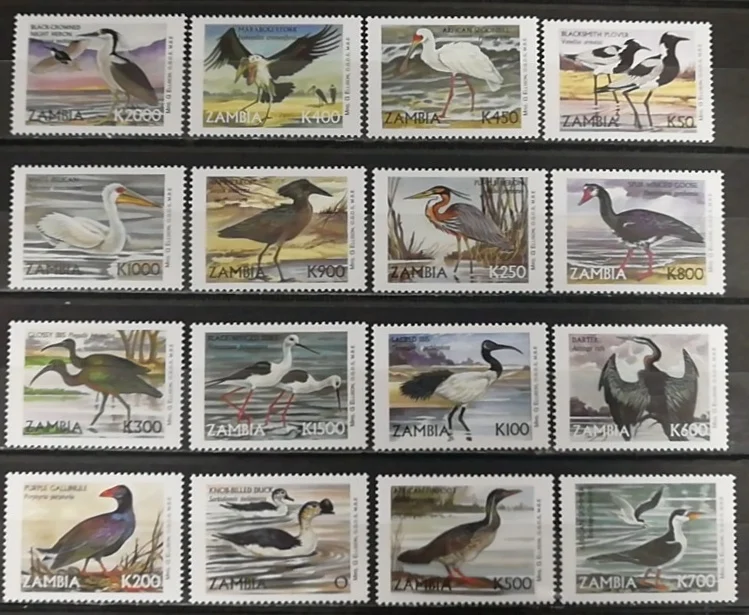 

Zambia Post Stamps Postage Y1999 Wildlife Wading Birds Complete Set 16 New Collectible Postage Stamps Material For Scrapbooking