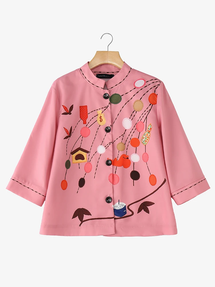 2025 Autunno Camicie stampate ZANZEA Camicetta da donna Casual O Collo Manica lunga Top Bottoni Giù Blusas Retro Lavoro Chemise Mujer Femme