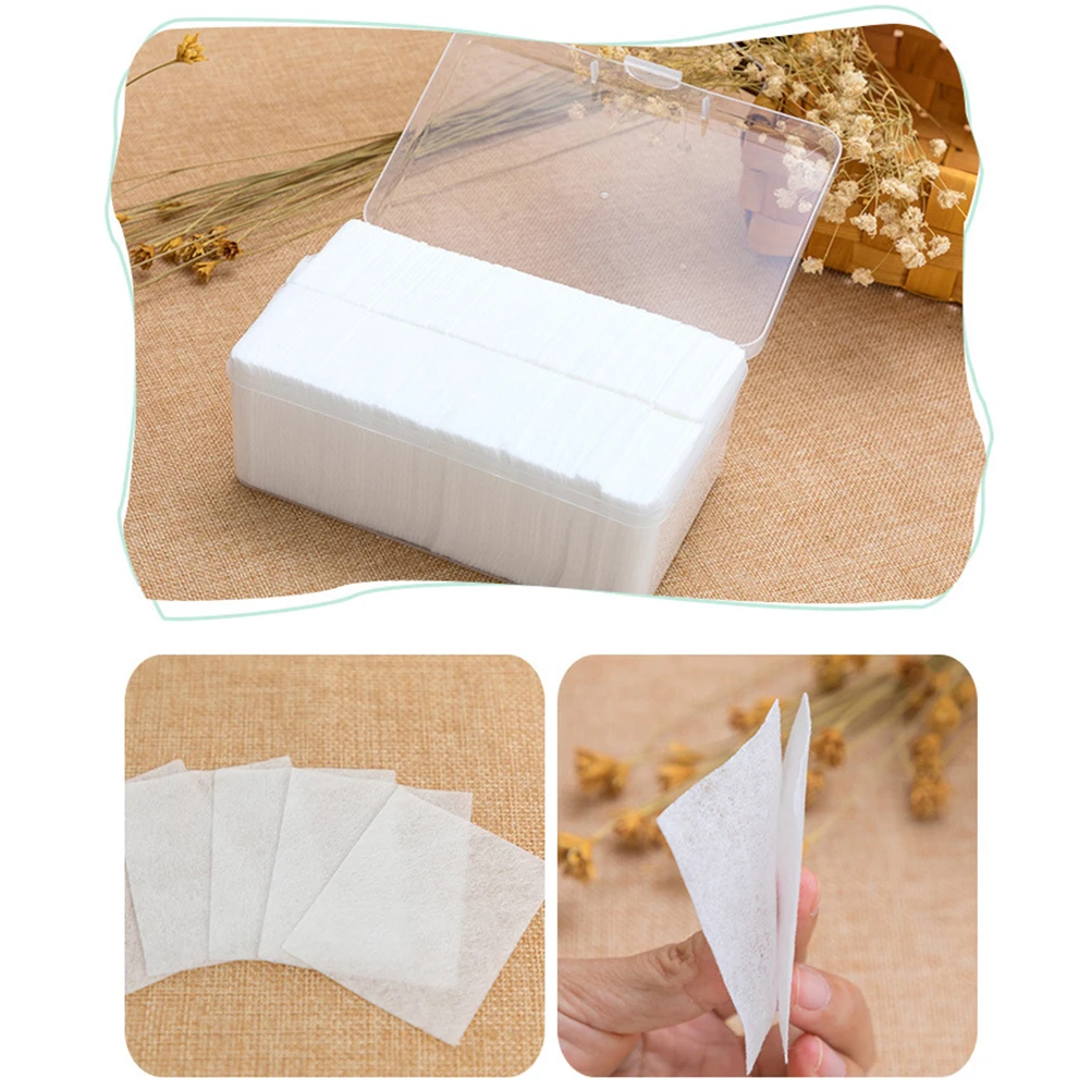 1000枚入り不織布メイク落としパッド、100％天然コットン、薄手コットン、ネイルポリッシュ除去用、プラスチックボックス入り、顔用