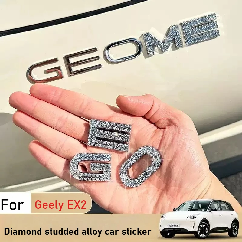 

For Geely EX2 Car Emblem Sticker Letter Diamond Studded Alloy Front and Rear Car Logos Mirror Adjustment Button Sticker Interior