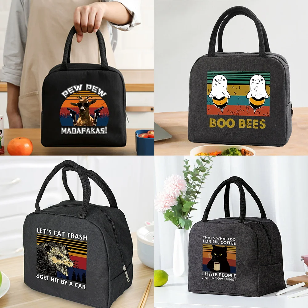 

Lunch Bag Cooler Tote Portable Insulated Zipper Thermal Canvas Bag Food Picnic Unisex Travel Lunchbox Organizer Bags Pew Print