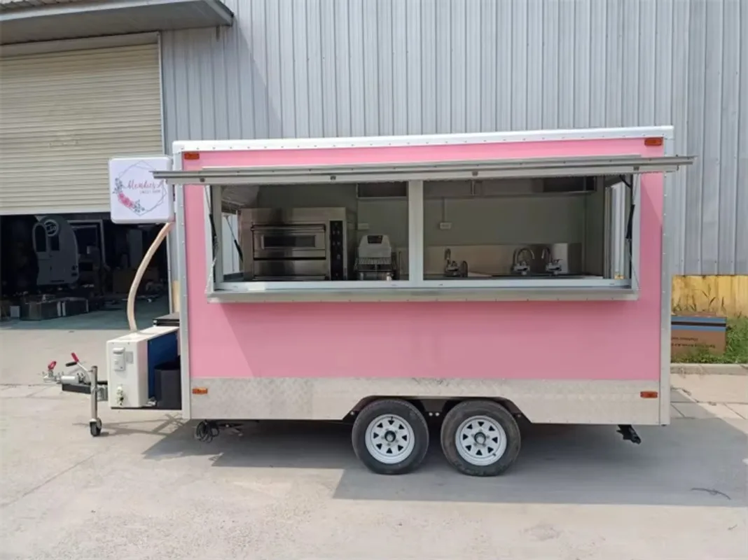 Double Axle Square Mobile Food Trailer Towable Concession Cart Dual Service Window For Doner Burger Pizza Fast Food