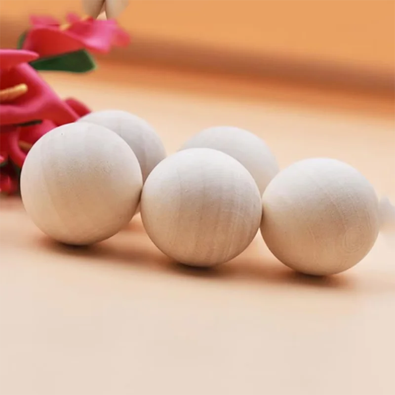 30 Pcs 30MM Large Lotus Wood Mini Ball Solid Round Beads DIY Painting Carving Craft Accessories Without Hole Decorative Balls