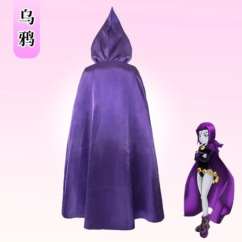 Disfraz de cuervo de Titans para adolescentes, peluca de superhéroe, capa púrpura, monos, cadena Zentai, disfraz de Anime para fiesta de Halloween para mujer