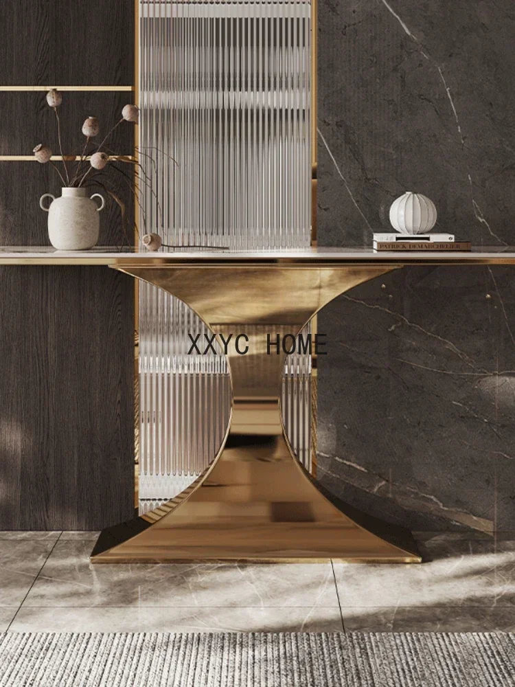 

Italian Style Light Luxury Bright Light Stone Plate Console Tables Simple Home Wall Minimalist Console