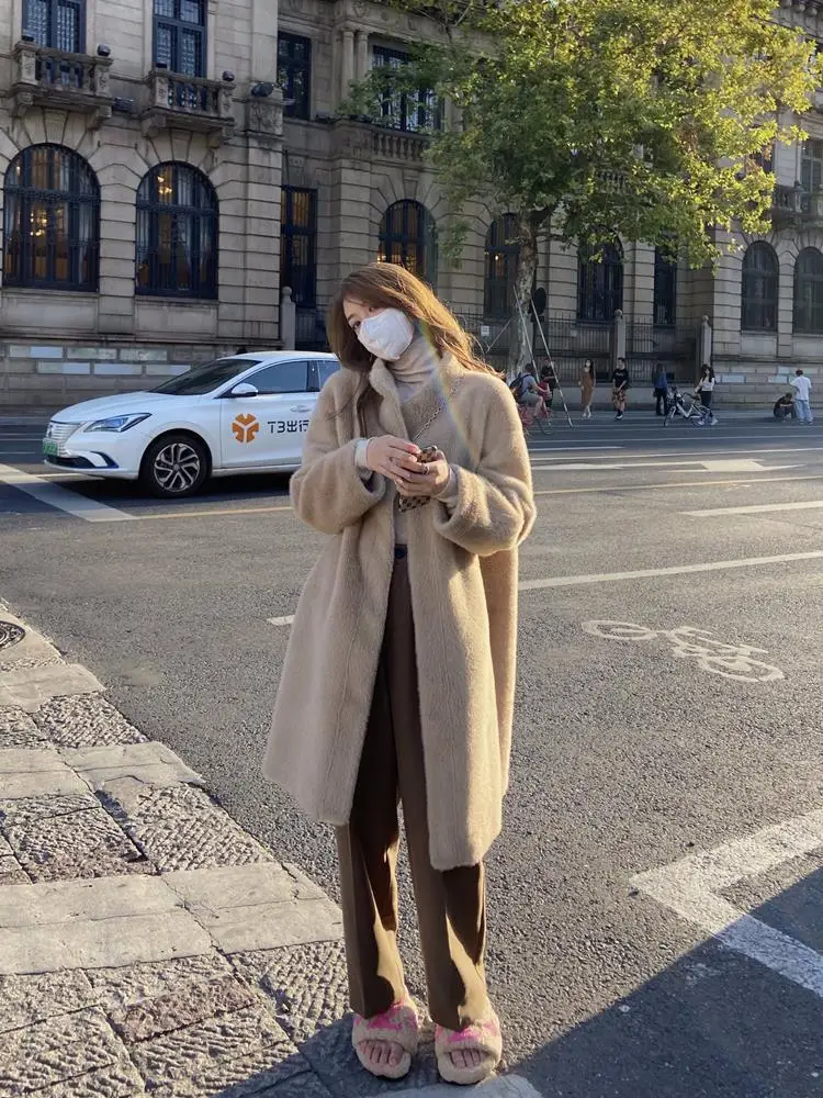 2022 Environmental Protection Fur Fashionable Fur One Piece Coat Artificial Sable Plush Coat Autumn/Winter Mid Length Lazy Style