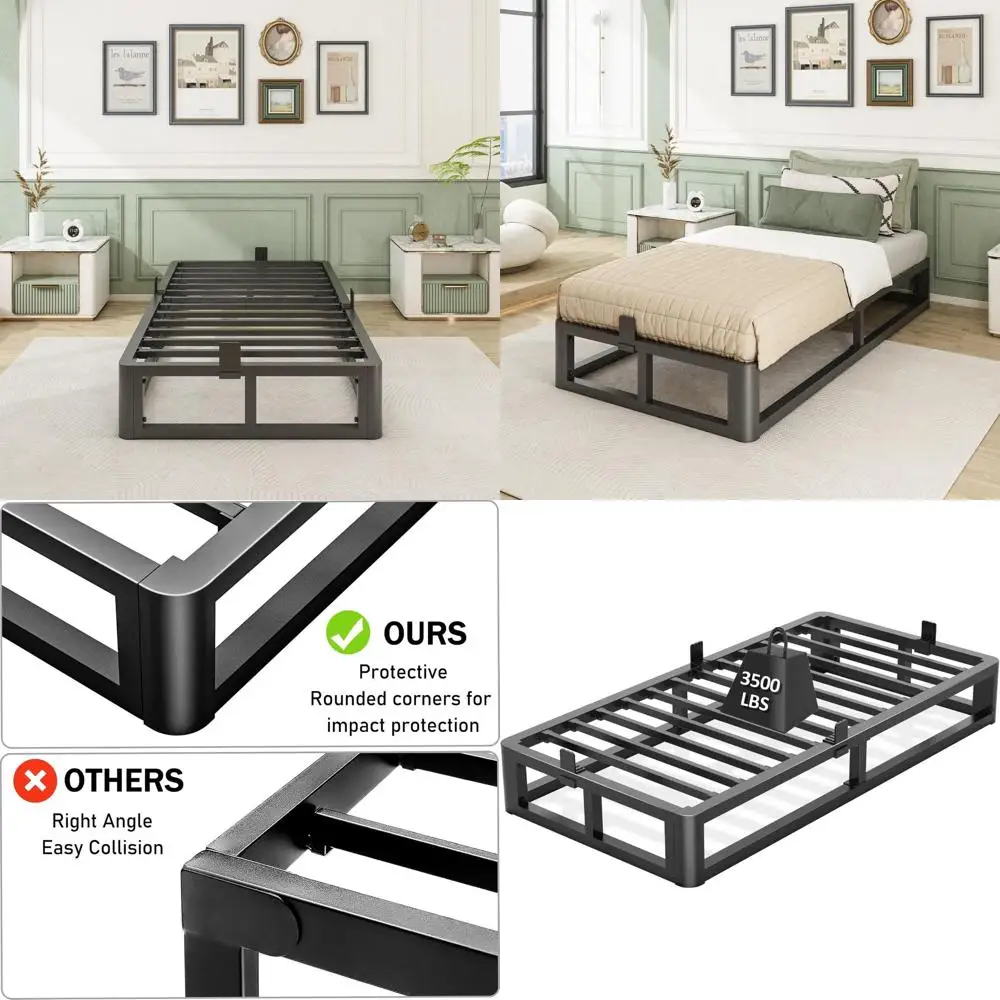 

10-дюймовая металлическая двуспальная кровать с защитой от деформации и круглыми ножками, выдерживает до 1587 кг, не требует пружинного блока, простая сборка, усиленная конструкция