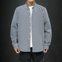 Korean Long Sleeve Striped Shirt Men Clothing Simple Slim Business Casual Blouse Homme Men Shirts Sweatwear