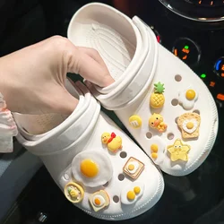 Hot New 1 Set Fried Eggs Resin Hole Shoes Charms Kawaii Little Yellow Chicken Shoe Accessories Decorations Clog Kids Gifts