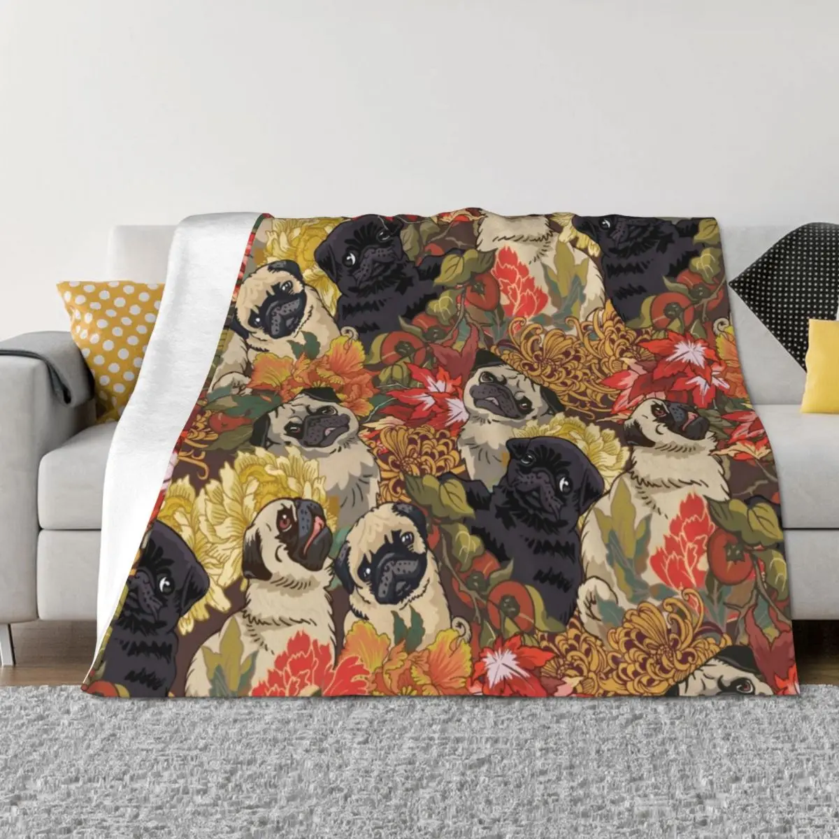 

Because Pugs Autumn Throw Blanket Travel Beautifuls Retros For Decorative Sofa Blankets
