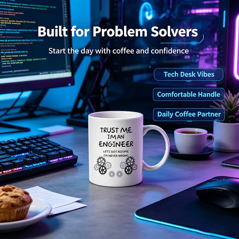 Funny Engineer Coffee Mug Unique Idea, Trust Me, I'm an Engineer Ceramic Cup White, 11 Oz