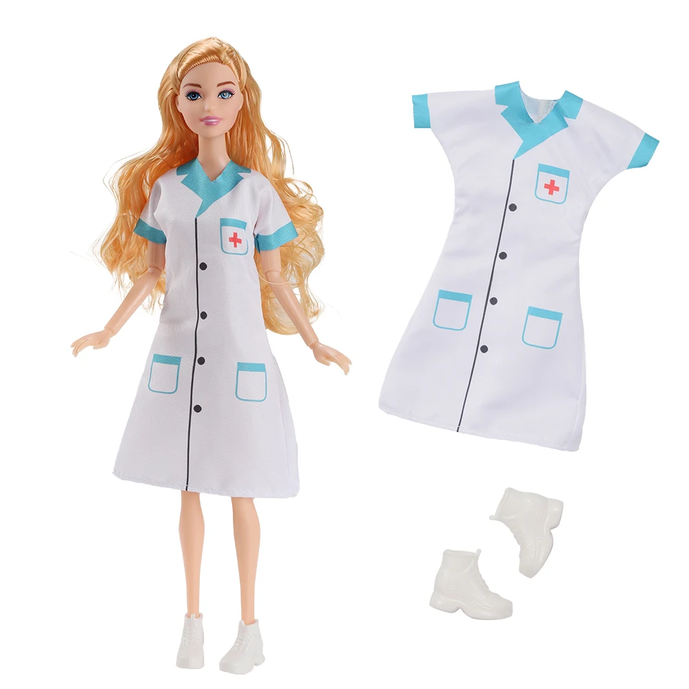 30cm Doll Clothes Women's Long-Sleeved White Coat High-end Doctor's Uniforms And Nurse's Uniforms For 1/6 Babi Dolls Dress Up