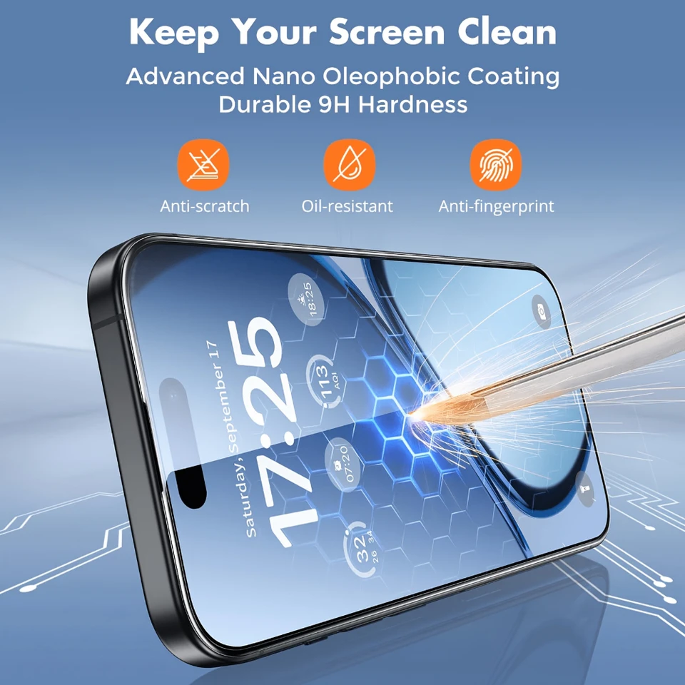 NNBILI 4 Paquetes Protector de Pantalla de Cobertura Completa Vidrio Templado, 99.99% HD Transparente, para iPhone 17 16 15 14 13 12 11 Pro Max 17e 3