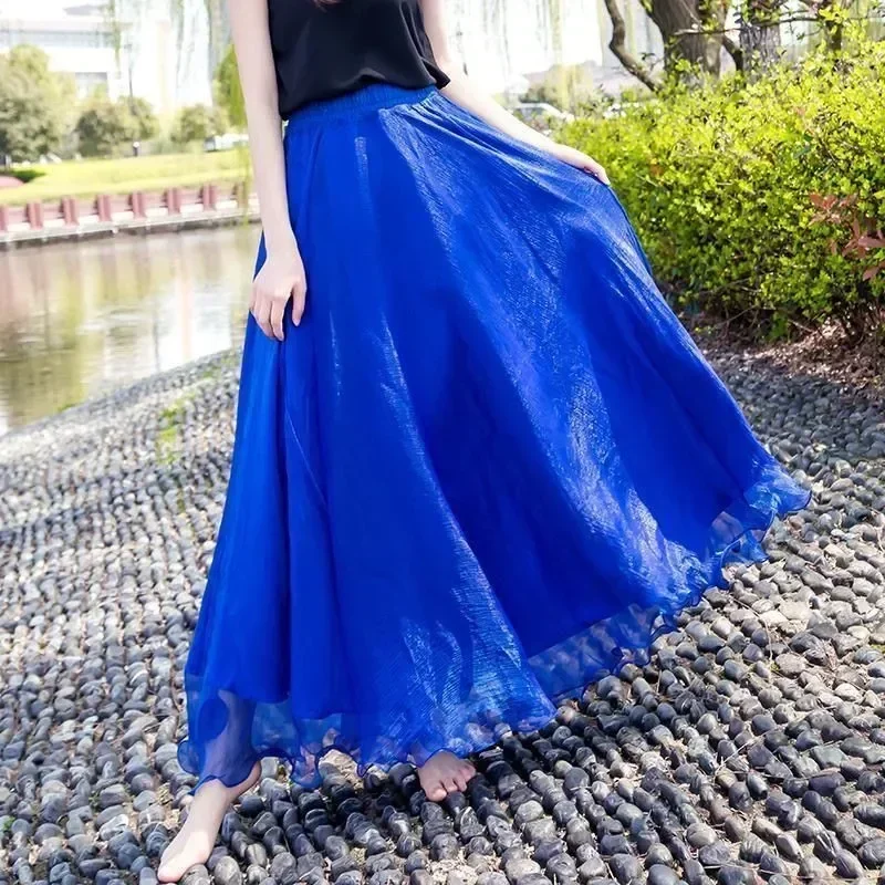 Floral Long Summer Beach Chiffon Wrap Cover Up Maxi Skirt For Women Beach High Waisted Pleated Dancing Party Skirts Womens C478