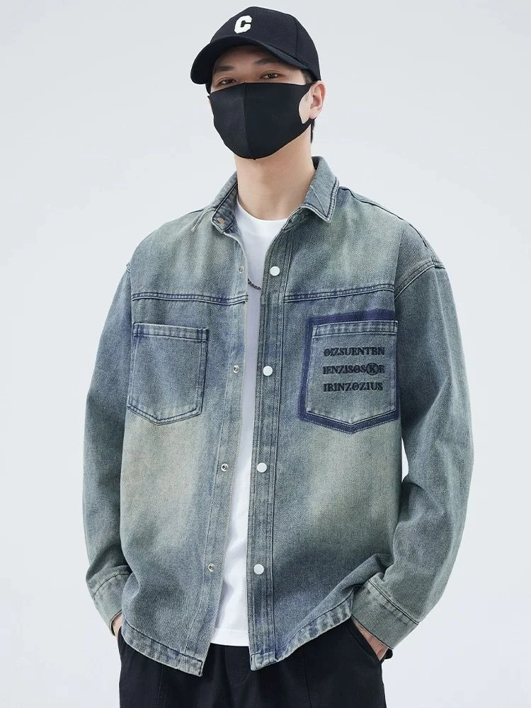 

Blue Loose Cowboy Coat for Men Fashion Designer Lxury Japanese Retro Cheap Price Stylish New in Menswear Korea Denim Jackets Man