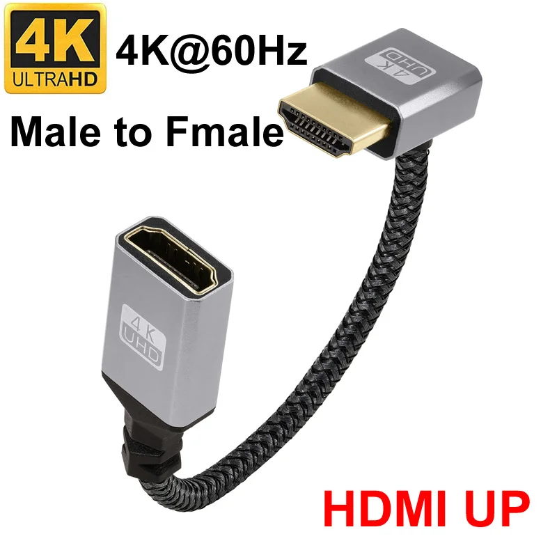 0.2M HDMI2.0 4K@60Hz Nylon Braided Male-Female Cord, Multi-Angle Straight/Up/Down/Left/Right Extension Cable for HDTV Projector