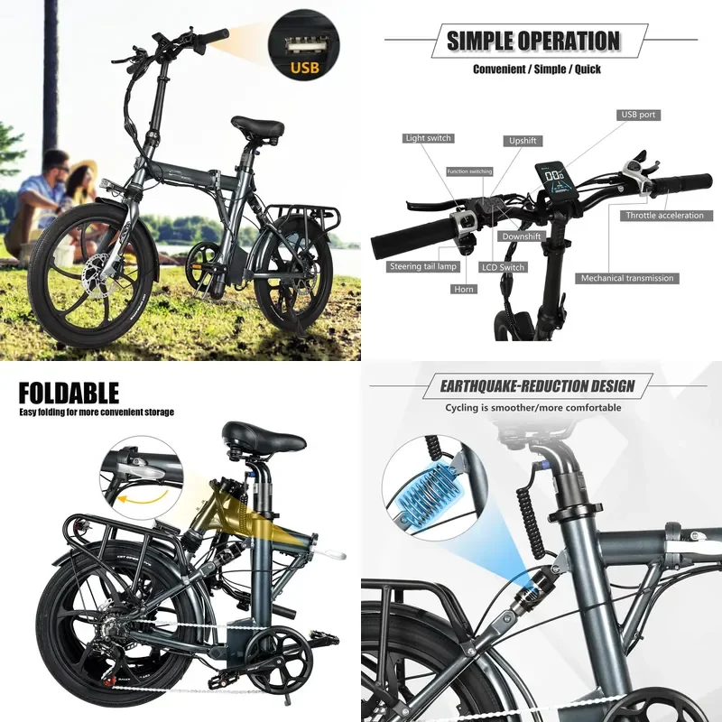 2026 Compact Mini 20 Inch Electric Folding Bike Aluminum Alloy 7-Speed Lithium Battery Rear Hub Motor Tire Disc Brake