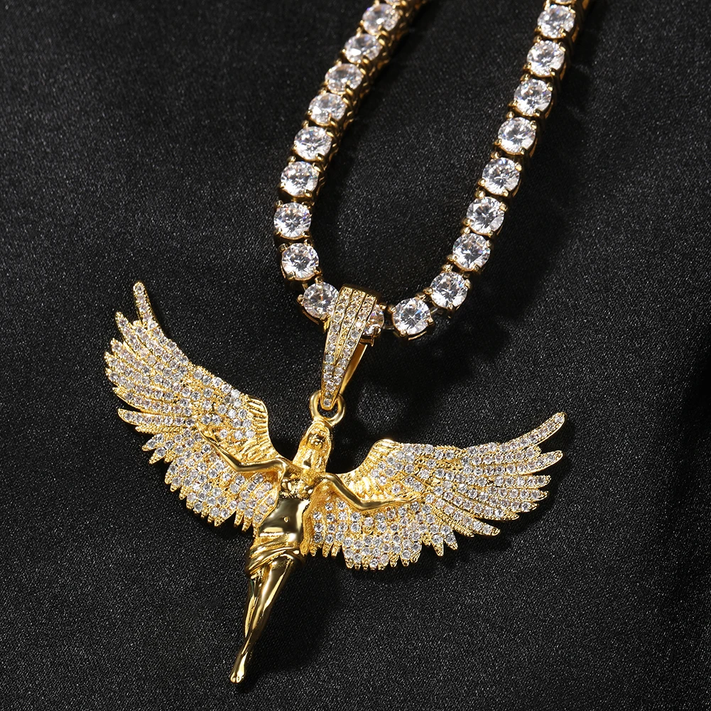 THE BLING KING Icy Angel Wing Pendant Necklace Micro Paved 5A Cubic Zircon Beautiful Goddess Charm Jewelry Accessories Best Gift