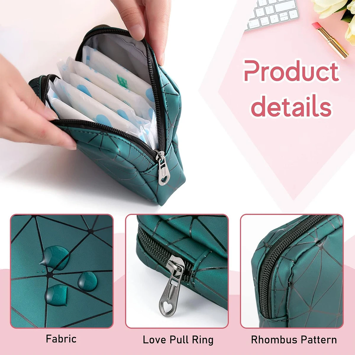 Women Period Pouch Sanitary Bag Makeup Mini Discreet Zipper Organizer Tampon Pad Purse Travel School Storage Essentials