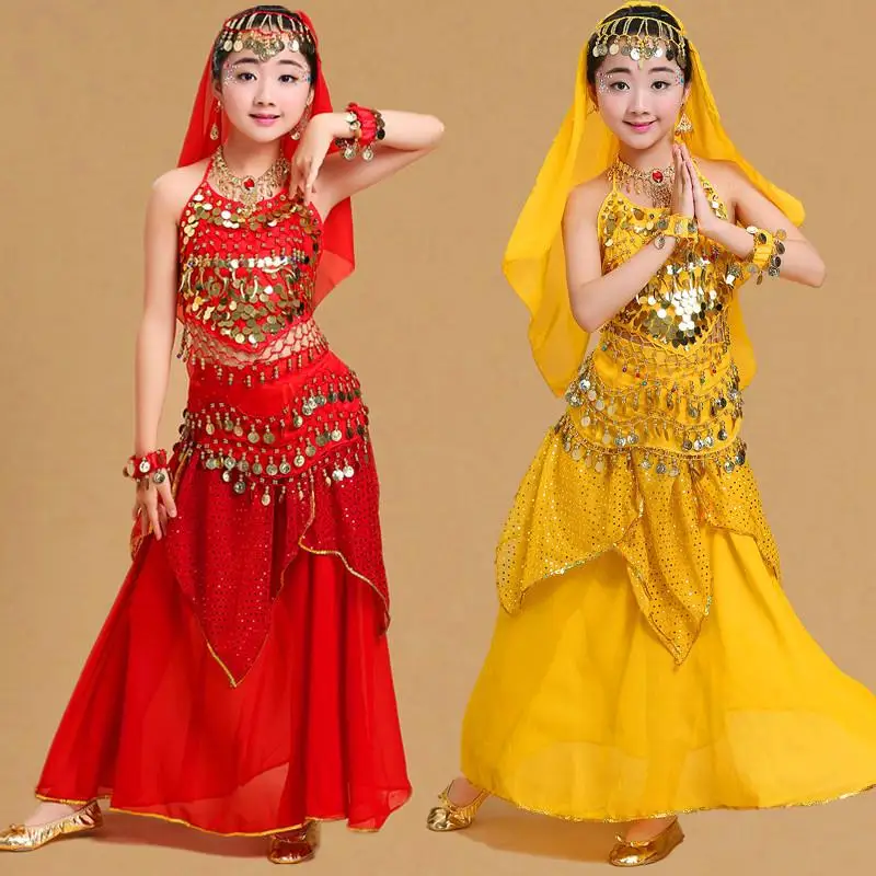 children's-dance-performance-outfit-practice-belly-dance-highlight-skirt-set-ethnic-xinjiang-dance-costume-kids-fitness-apparel