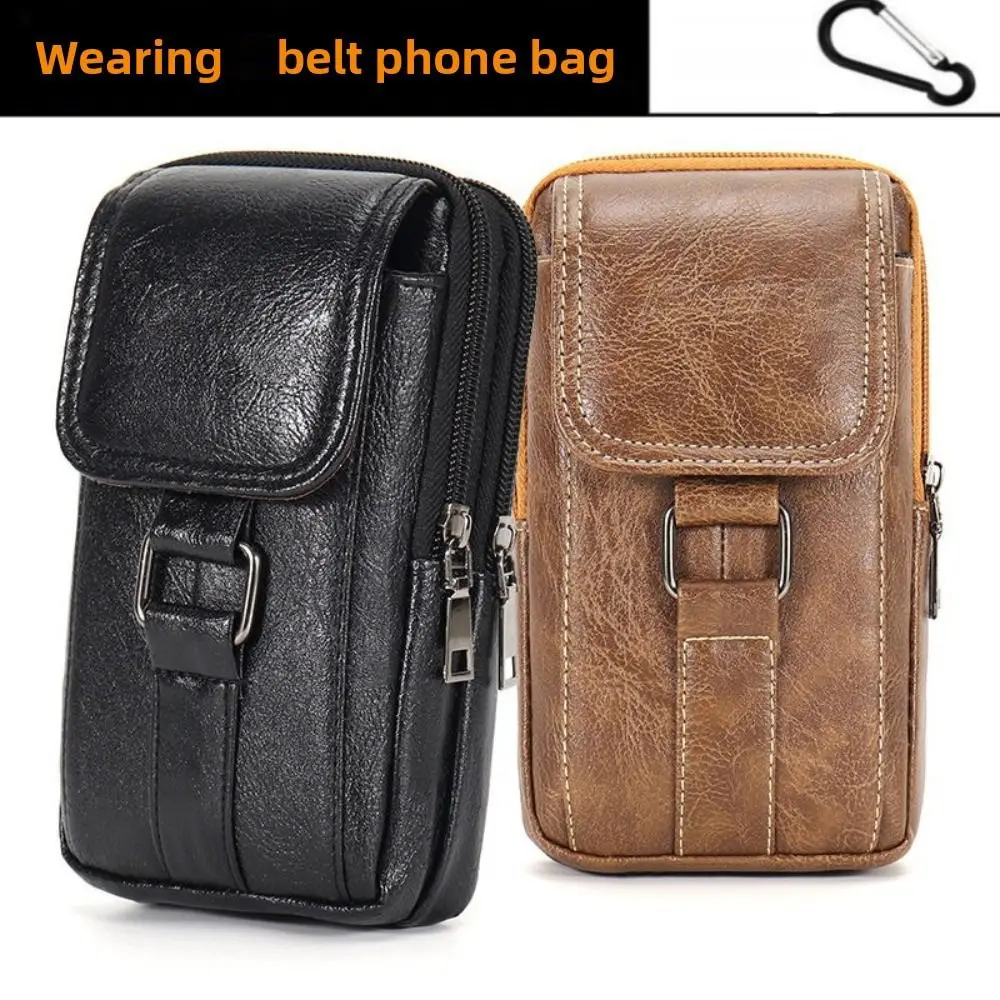 With Strap Mobile Phone Pouch Large Capacity Double Layers Phone Belt Clip Bag Universal Waterproof Phone Belt Hanging Pouch Men