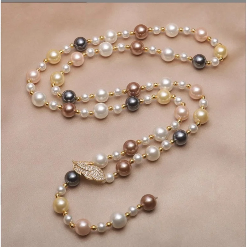 

10mm/6mm Multicolor South Sea Shell Pearl 18KGP Clasp Nelace Long 83cm k02