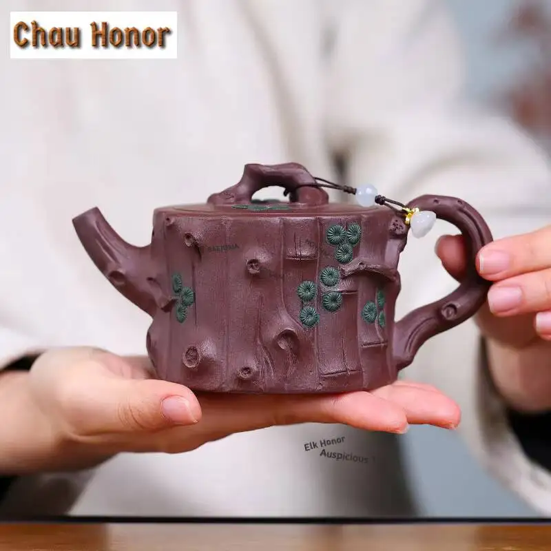 ZAEYORIA 260ml Bionic Yixing Purple Clay Teapots Handmade Plum Pile Pot Raw Ore Mud Kettle Zisha Vases Tea Set Cafes Collection