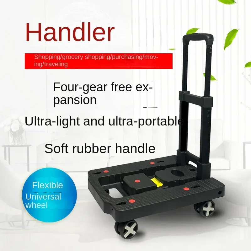 Flatbed  Folding Luggage Cart Portable Shopping Cart Universal Trolley Shopping Cart Pulling Goods Trolley