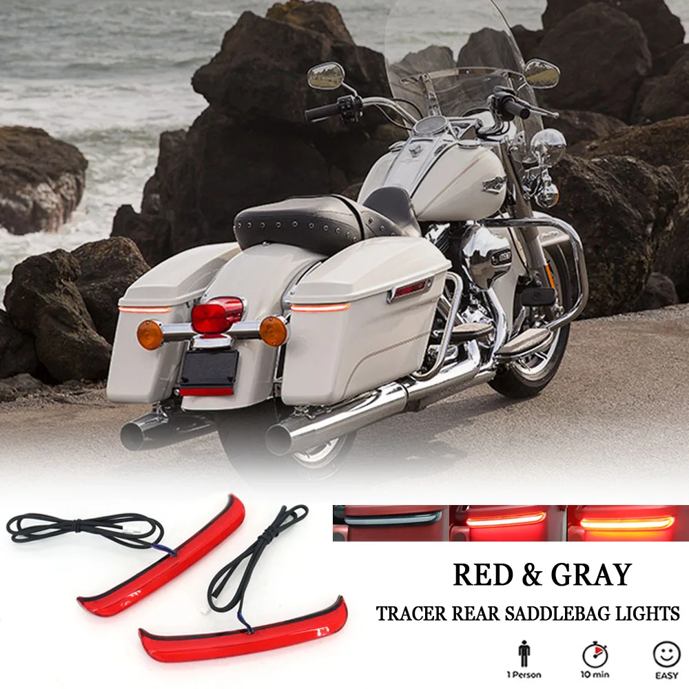 

Motorcycle Red Tracer Rear Saddlebag LED Indicator Run Turn Brake Lights For Harley Touring Road King Street Glide FLHR CVO