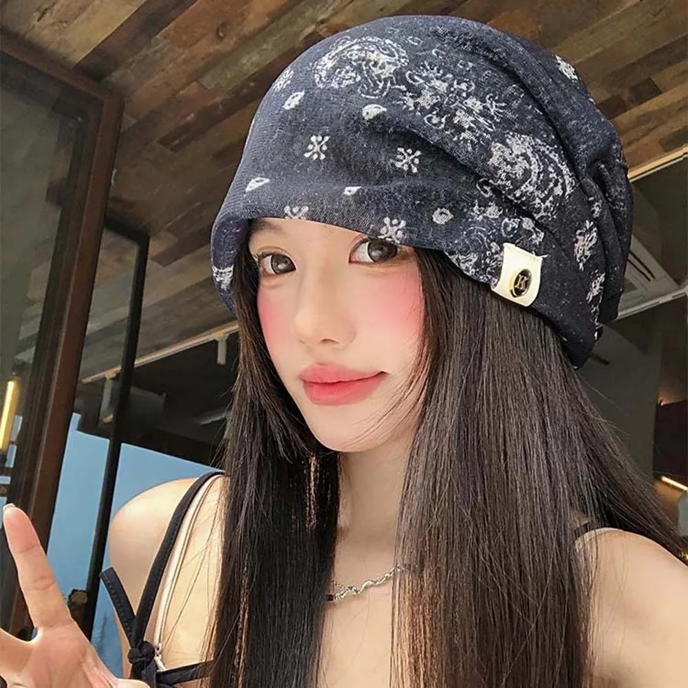 Vintage Paisley Beanie Versatile Style Thin Fabric Polka Dot Cap Soft Touching Breathable Breathable Slouchy Hat Photoshoot