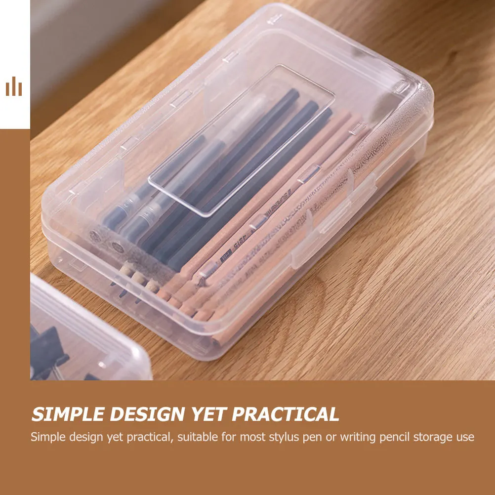 

3pcs Stackable Plastic Pencil Cases Simple Stationery Boxes For Students School Use Durable Pen Storage Cases Large