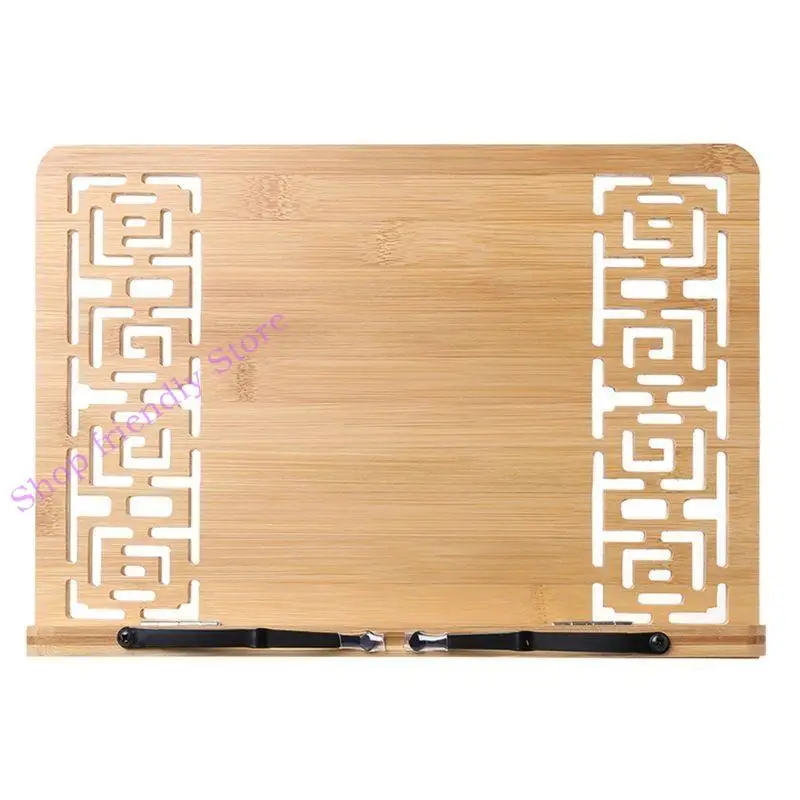 

594A Bamboo Hollow Adjustable Reading Book Holder Tray Page Paper Clips Foldable Tabl
