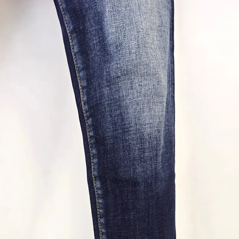 Men Dark Blue Vintage Striped Washed Stretch Slim Skinny Jeans Mid Waist Casual Streetwear Denim Jeans Y2K