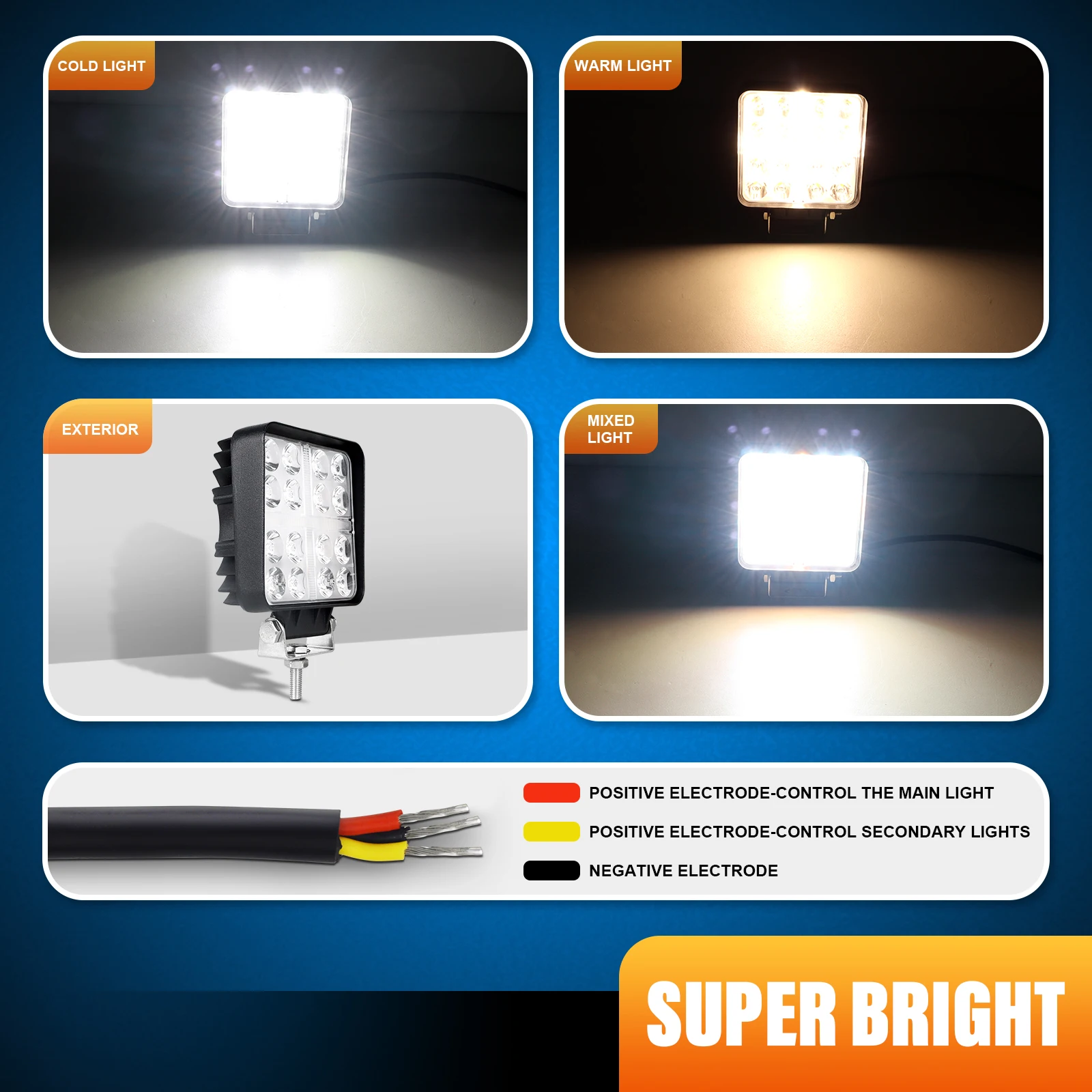 2 قطعة ضوء العمل LED للسيارات 48 واط 4 بوصة لسيارة شاحنة العمل السيارات مربع LED ضوء العمل ضوء السيارة 12-24 فولت