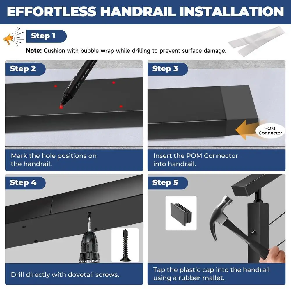 Aluminum Rectangular Handrail 2 Pack Deck Stair Cable Railing System