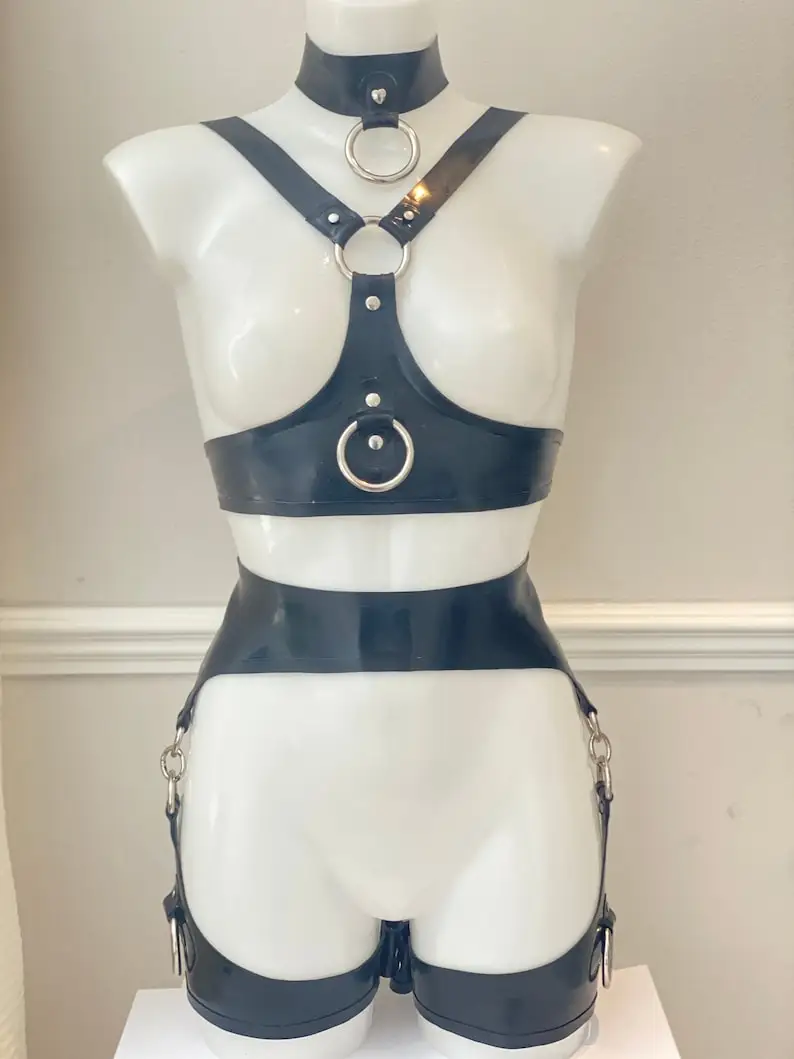 

Latex rubber sexy handmade cosplay Latex ring harness