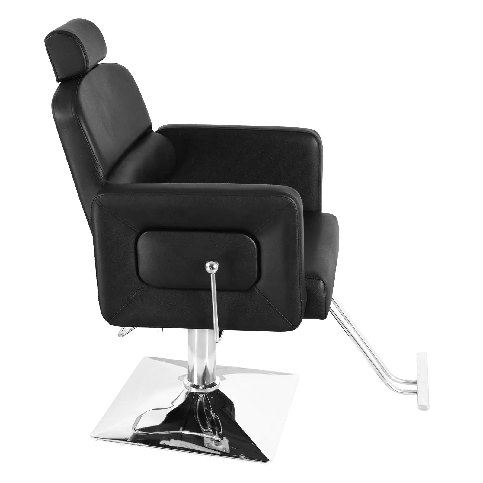 Reclining Barber Chair with Footrest, Black PVC Leather, Galvanized Plate, 300lbs Capacity - Model HZ8897B N001