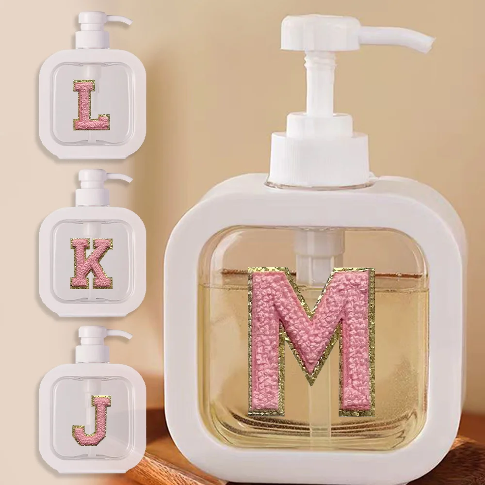 

Detachable Soap Dispenser Portable Refillable Lotion Bottles For Home Bathroom Initial Name Chenille A-Z 26 Letter Pink Pattern