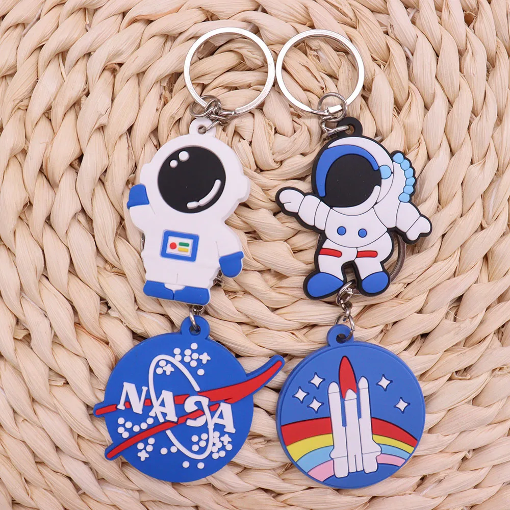 1PCS PVC Keychain Kawaii Cartoon Key Rings Astronaut Universe Pattern Key Holders Fit Adult Car Keys Kids Party Gift Trinkets