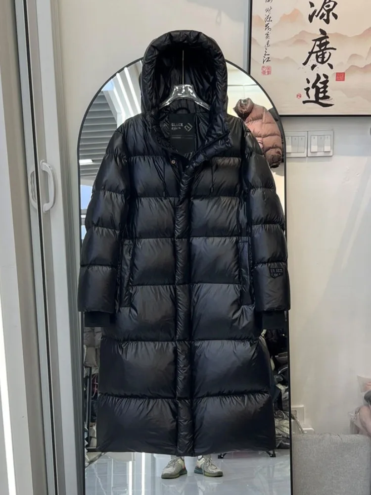 2025年冬新作 レディース ブラックゴールド 7グリッド着脱式フード付き パファージャケット ゆったり 暖かい 厚手 ロング ダックダウンコート