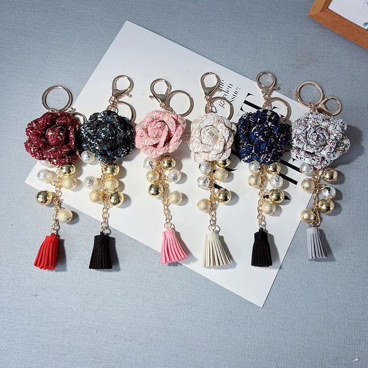 key pendant Camellia flower pearl keyrings tassel bag pendant  fashionable car keychain Accessories for jewelry
