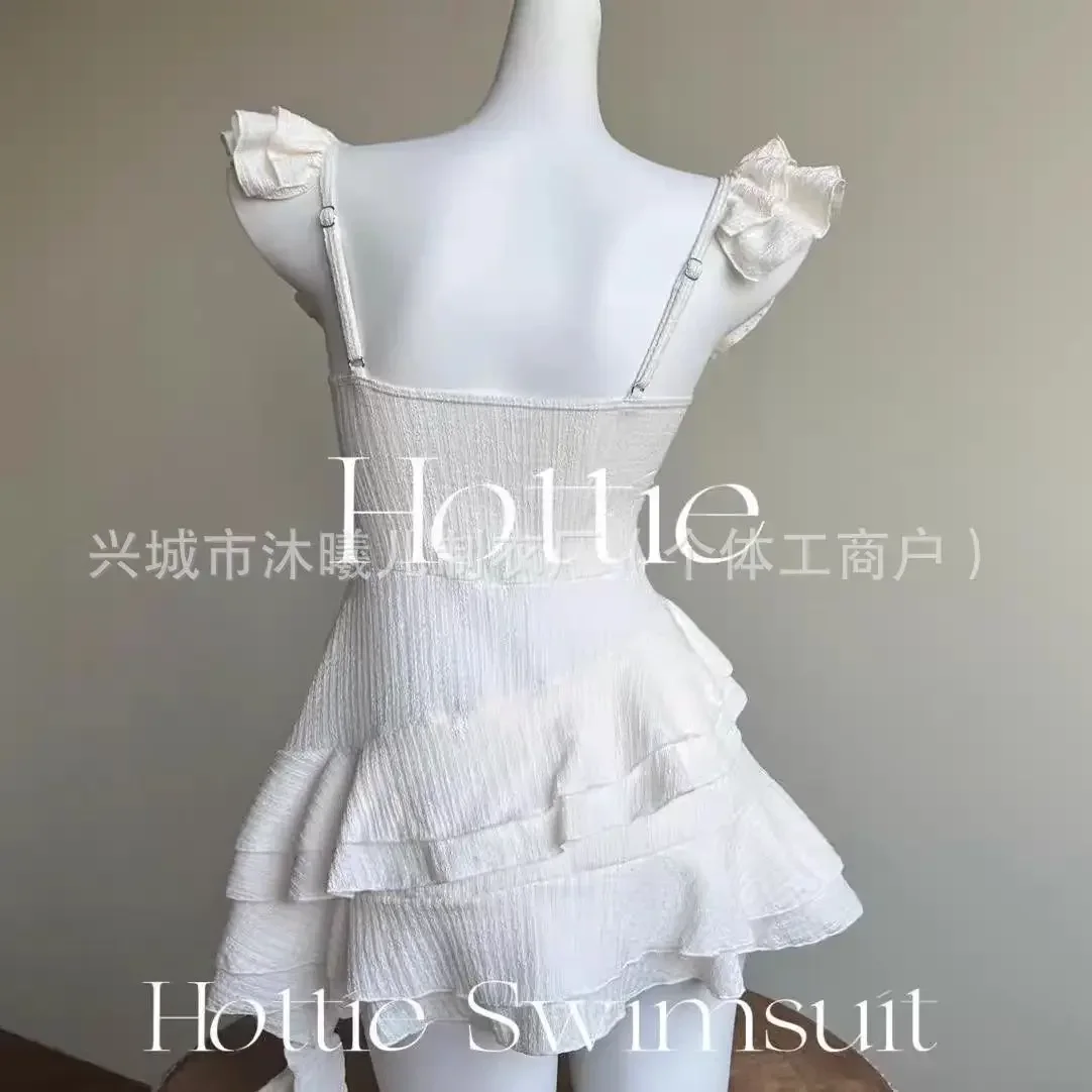 

First Love White Dress High Quality Vacation Pure Desire One Piece Swimsuit Bikini Conservative Meat Covering Slimming Hot Sprin
