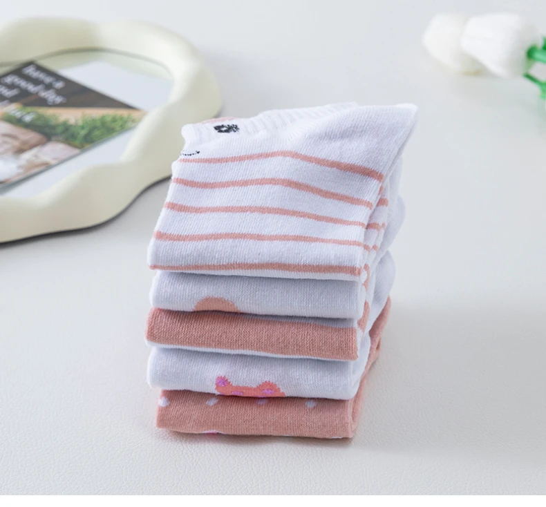 5 Paar kurze Damensocken, Pink Cat Thin, niedliche Ganzjahres-Bootsocken, Slow Top, modische Bootsocken – Detail 14