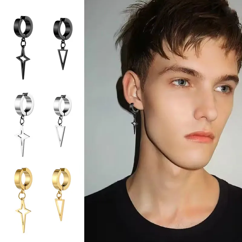 Cool Cold Wind Black Triangle Non Perforated Earrings, Hip Hop Style Cartilage Earrings, Neutral Non Perforated Earrings